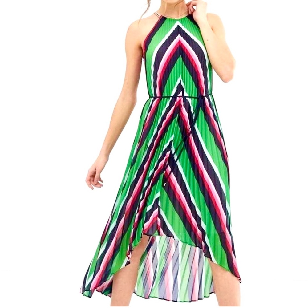 Ted Baker‎ Shannah Pleated Maxi Dress Handkerchief Hi lo Gown Chevron St…